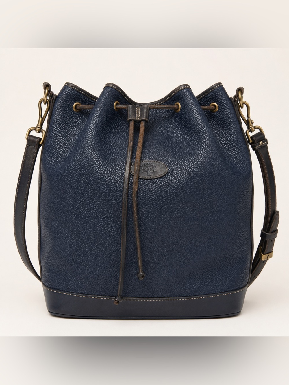Mulberry Company Navy Blue Pebbled Leather Bucket Bag Small Sized